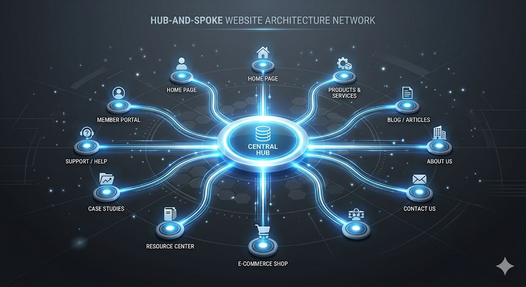 网站架构中的轮毂和辐条(Hub-and-spoke)内部链接模型，帮助提升核心网页权重的 SEO 策略